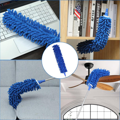ZZ LAZYCOTTAGE Duster, Microfiber Dusters with 2 Handle Sets, Durable 15-98.1 Inches Long Telescopic Rod, Washable, Feather Dusters for Cleaning Cobweb and Ceilings Fans, 5 Pack (Blue)