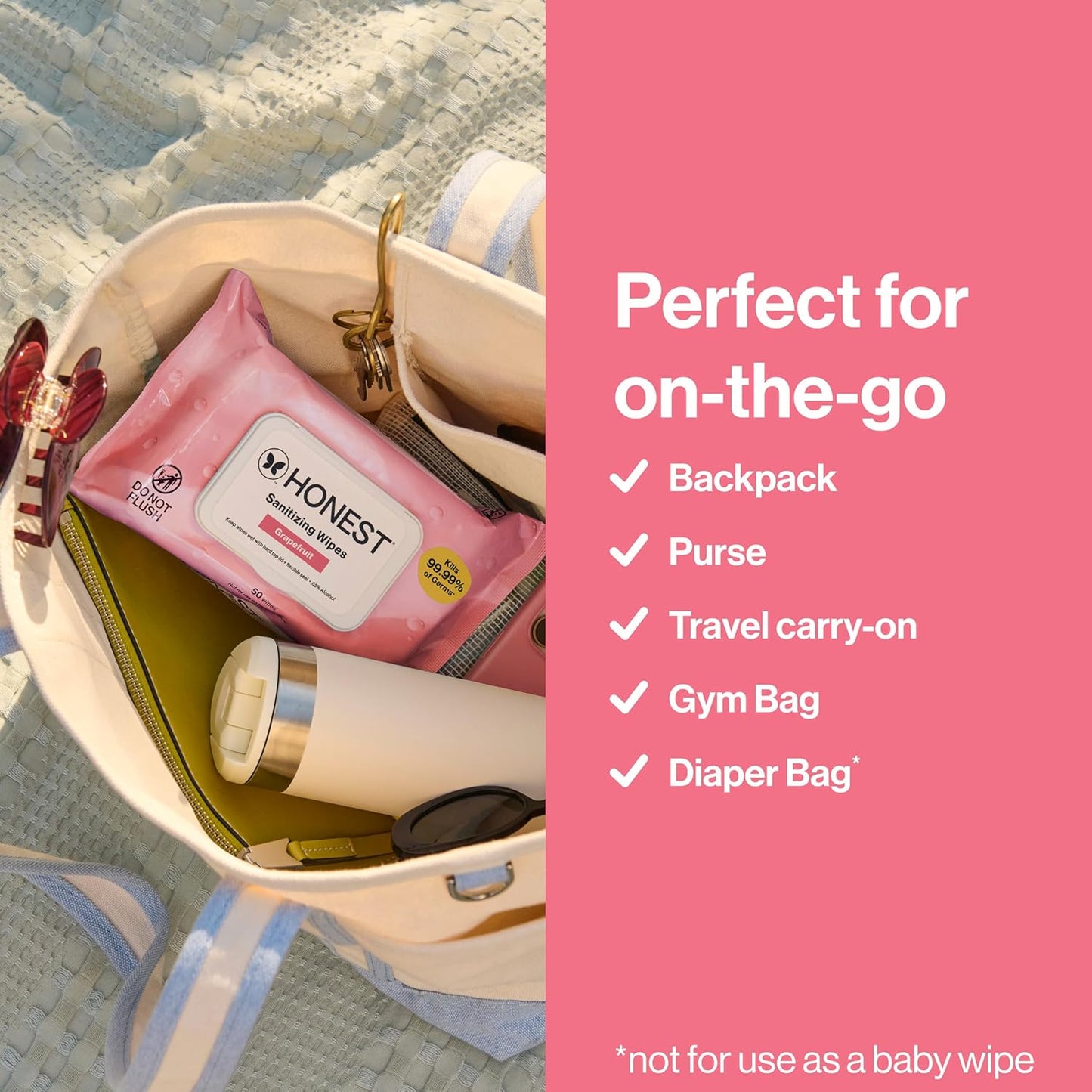 The Honest Company Fragrance-Free Sanitizing Alcohol Wipes, Antibacterial with Aloe, Kills 99% of Germs, 150 Count