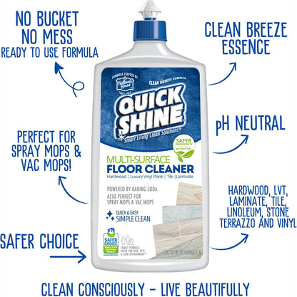 Quick Shine Multi Surface Floor Cleaner 64oz, Ready to Use-Streak Free-No Rinse, Use on Hardwood, Laminate, Luxury Vinyl Plank & Stone, Use in Spray Mops & Vac Mops, Safer Choice Cleaner