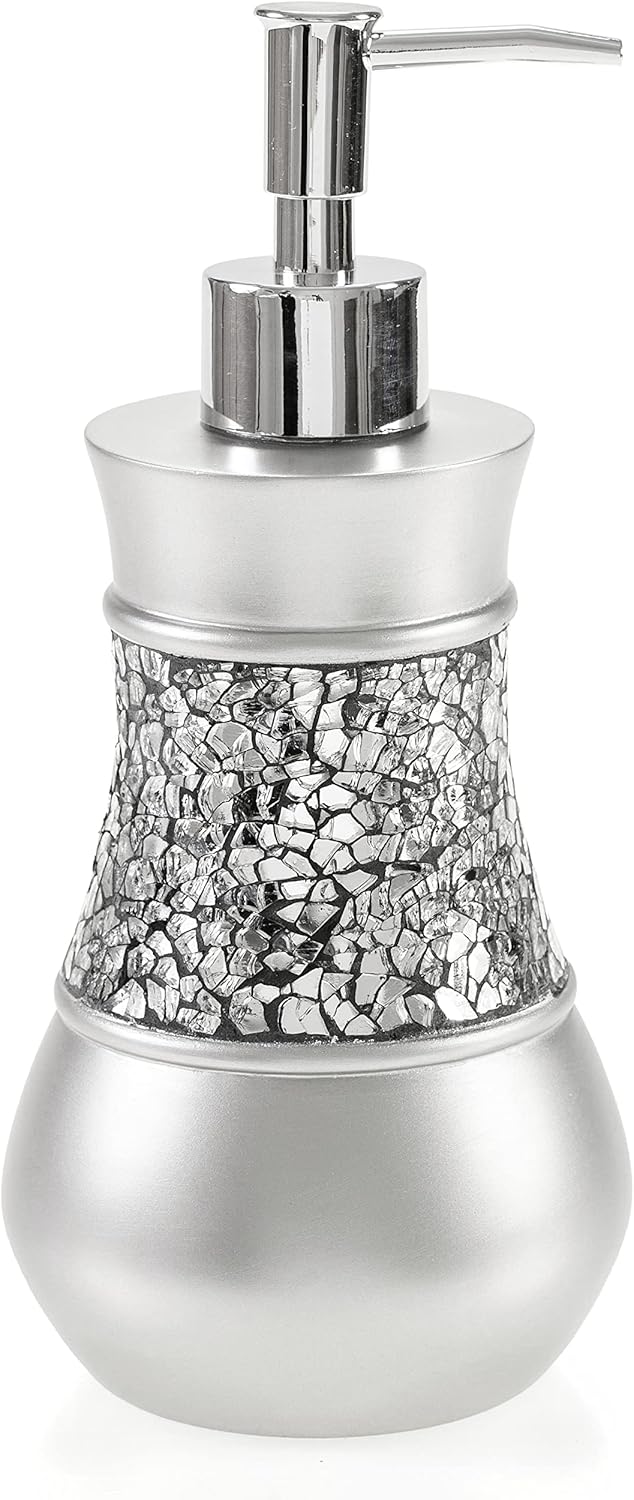 Creative Scents Crackled Glass Toilet Brush with Holder - Silver Toilet Bowl Cleaner Brush and Holder - Good Grip, Deep Cleaning, Decorative Design Compact Toilet Bowl Scrubber
