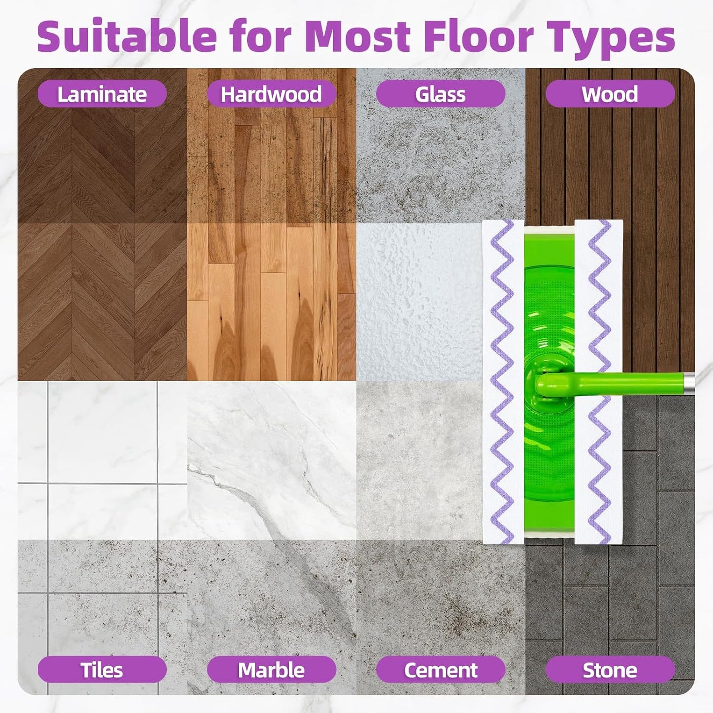 50 Count Microfiber Mop Pads Compatible with Swiffer Powermop, Disposable or Reusable Replacement Pads for Wet & Dry Use, PowerMop Refills for Multi-Surface Floor Cleaning