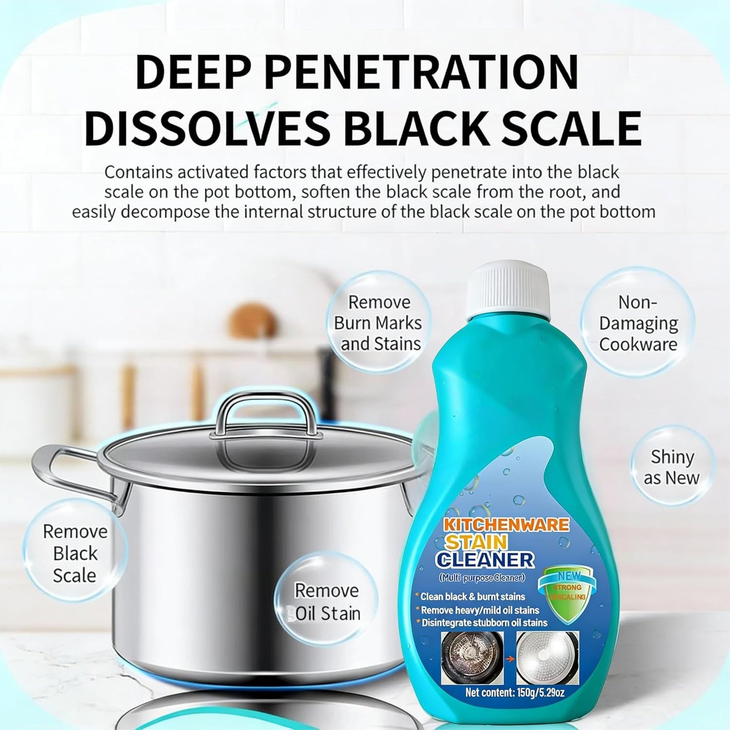 Kitchenware Stain Cleaner, Strong Descaling, Multi-purpose Oil Stain Remover, Pot Pan Bottom Cleaning Paste,Powerful Kitchenware Cleaner, Cooktop Pot Cleaner Effortless for Burned Cookware (150g) (1)