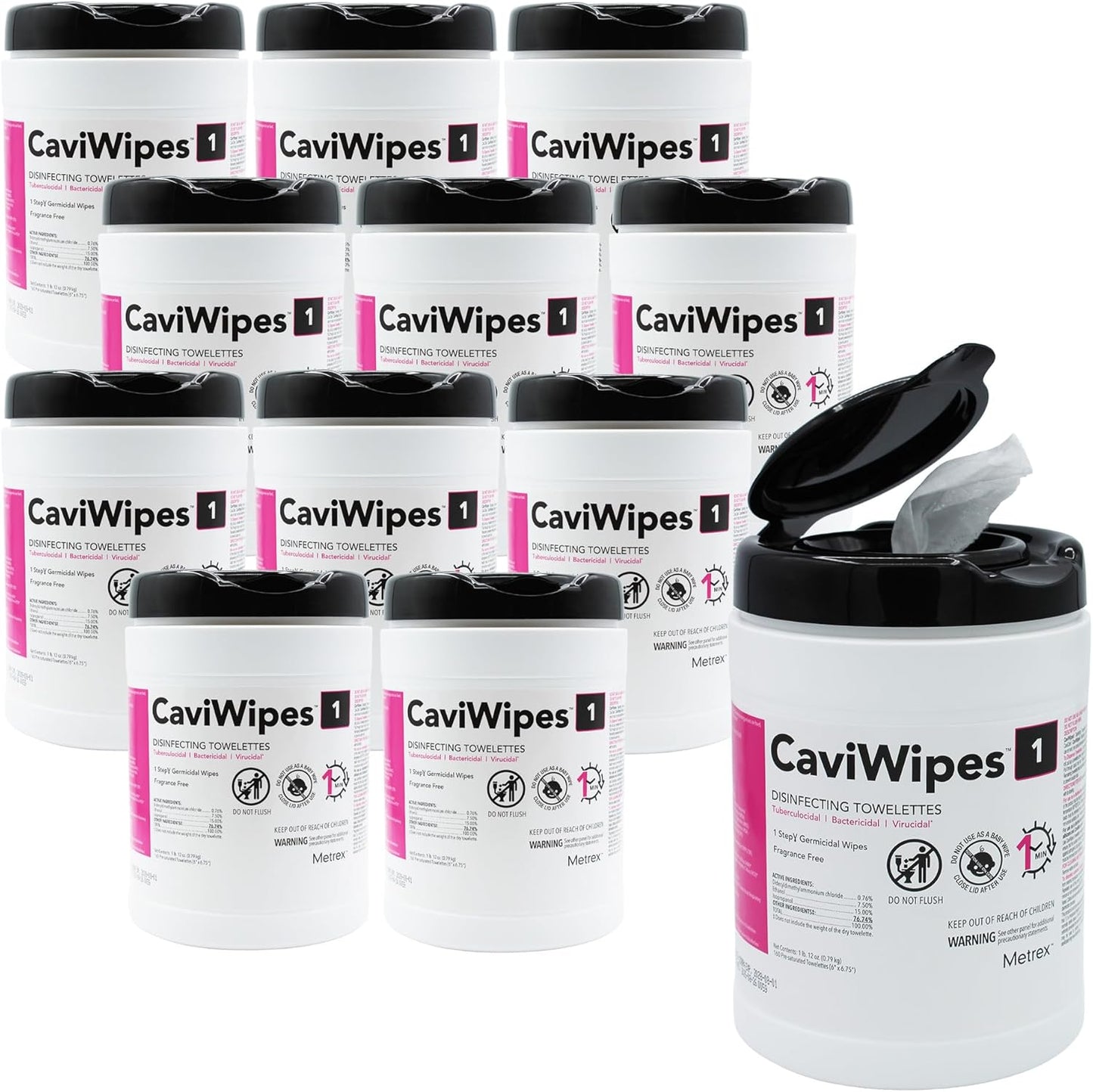 Metrex CaviWipes1 XL Surface Disinfectant Towelettes – Durable Non-Woven Disinfecting Wipes for Hard, Non-Porous Surfaces, Pre-Saturated with CaviCide1 – 9" x 12", 65 Wipes per Canister (Pack of 1)