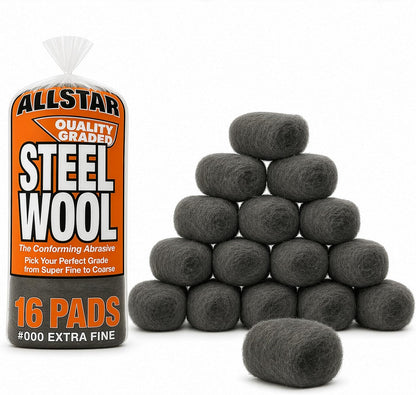 Hi-Tech 000 Extra Fine Steel Wool Pads (16 Pack) – Ultra-Fine Scratch-Free Surface Prep, Waterless Window Cleaning, Polishing, Finishing & Woodworking Abrasive