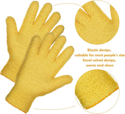 Patelai 2 Pairs Microfiber Gloves for plants Dusting Cleaning Glove Mittens House Cars Blinds Dusting(Blue, Grass Green,Large)