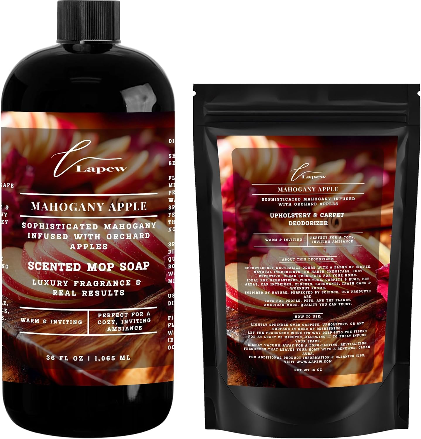 Lapew Black Sea Scented Cleaning Bundle | Carpet Deodorizer Powder (16 oz) & Mop Soap Concentrate (36 oz) | Pet-Friendly Odor Eliminator - Colors B