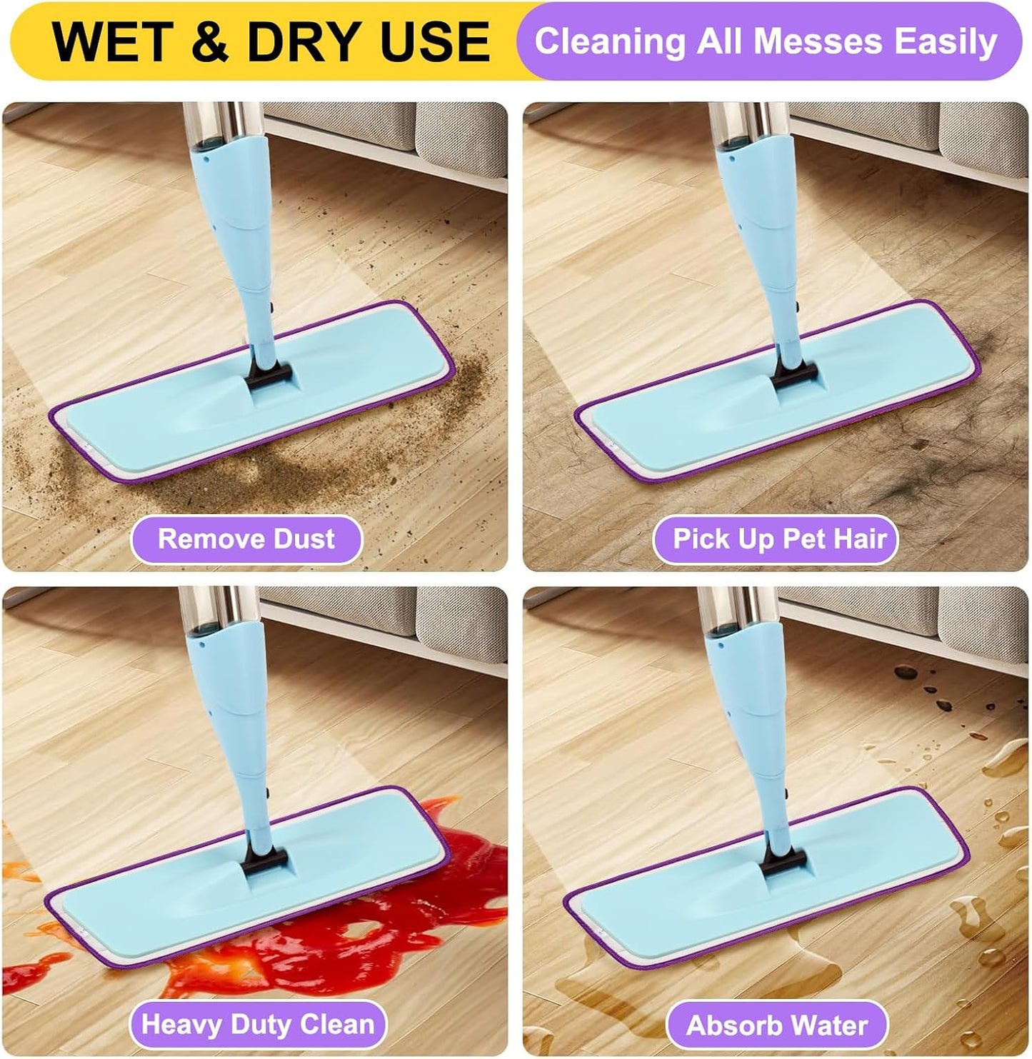 Set of 3 Microfiber Spray Mop Replacement Heads for Wet/Dry Mops Reusable Replacement Refills Fits for Bona Floor Care System (red)