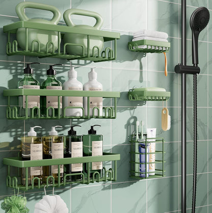 Veken Shower Caddy 6-Pack, Advanced Rustproof Design, No Drilling Adhesive Shelves, Rack with Soap Holder, Large Capacity Bathroom Organizers and Storage, Wall-Mounted, Gifts for Women Mom