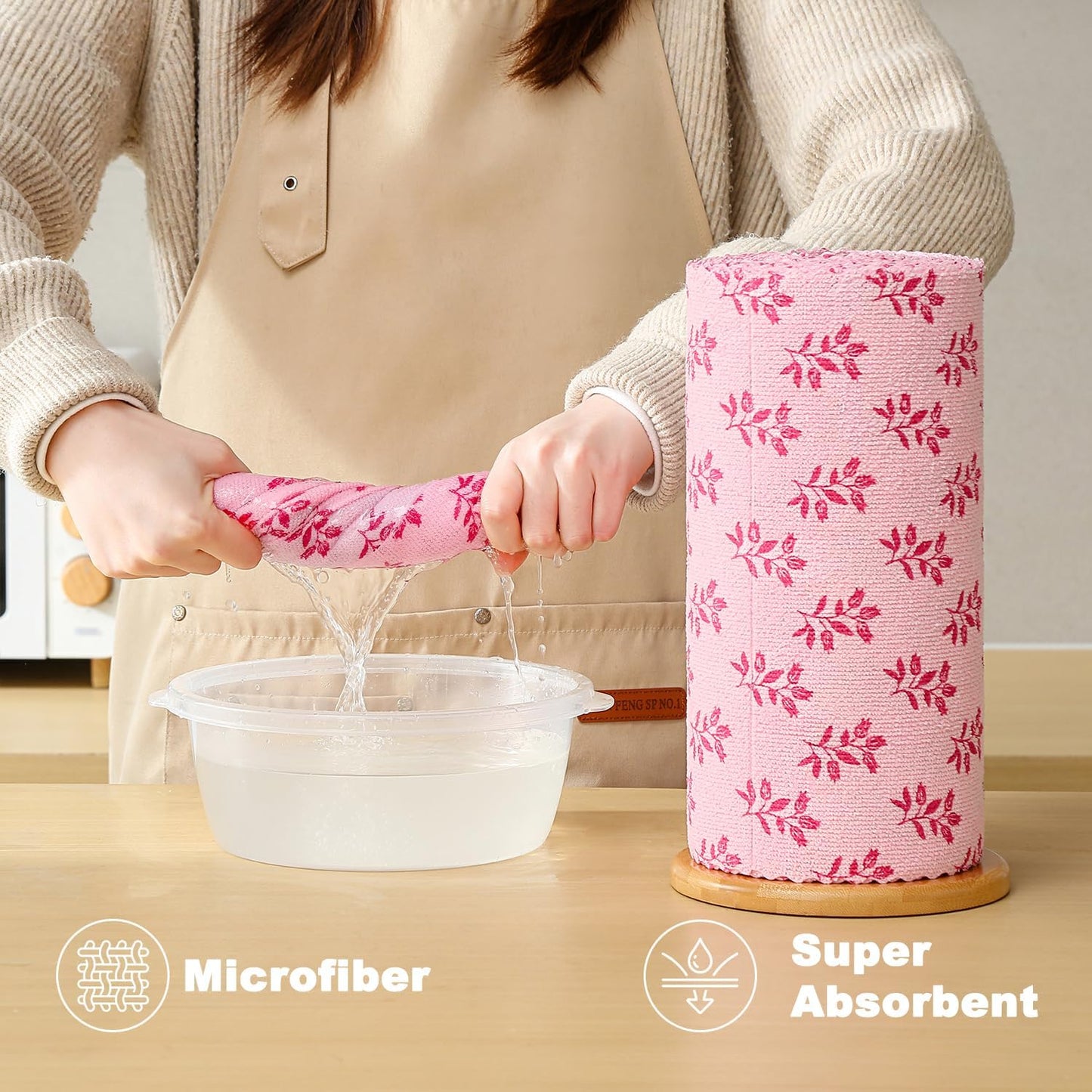 Microfiber Cleaning Cloth Roll,80 Pack Cleaning Towels,Lint Free Rags Paper Towels & Tear Away Reusable Towels,Washable Shop Rags Floral Wipe Cloth,Wash Cloths Dish Rags for Car Kitchen Window