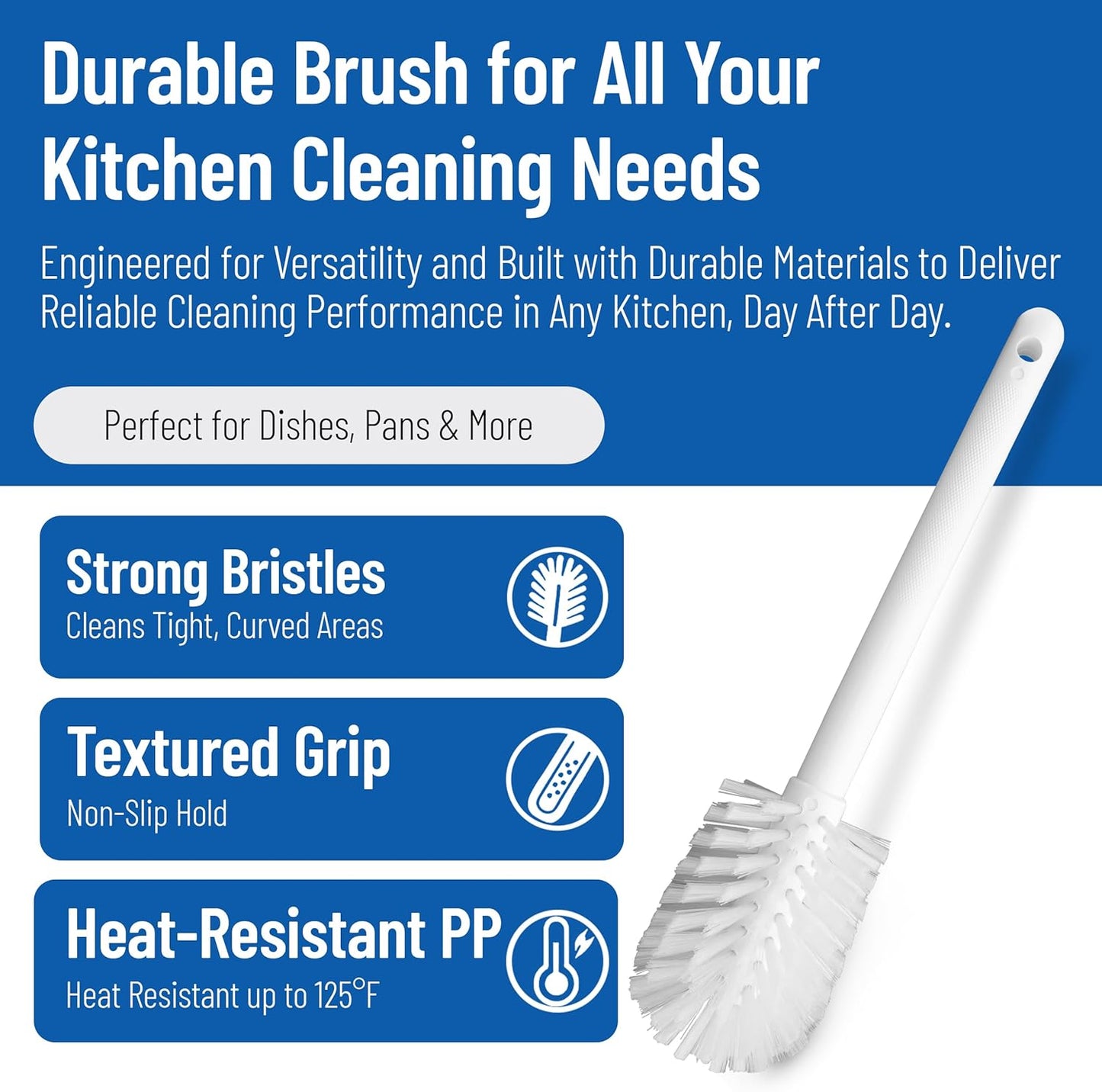 SPARTA Large Water Bottle Brush Ideal for Wide-Mouth Jars, Bottles and Tumblers, Dishwashing Tool with Handle for Home and Commercial Kitchens, Plastic, 12 Inches, White