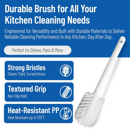 SPARTA Large Water Bottle Brush Ideal for Wide-Mouth Jars, Bottles and Tumblers, Dishwashing Tool with Handle for Home and Commercial Kitchens, Plastic, 12 Inches, White