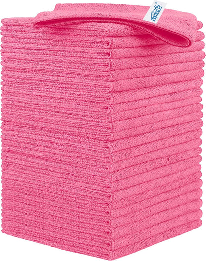 HOMEXCEL Microfiber Cleaning Cloth 210GSM, Pack of 12, Size:11.5" x 11.5", Ultra-Soft, High-Density Non-Abrasive Cleaning Towels for Cars, Glass, Kitchen, Reusable Rags, Blue/Green/Yellow/Pink