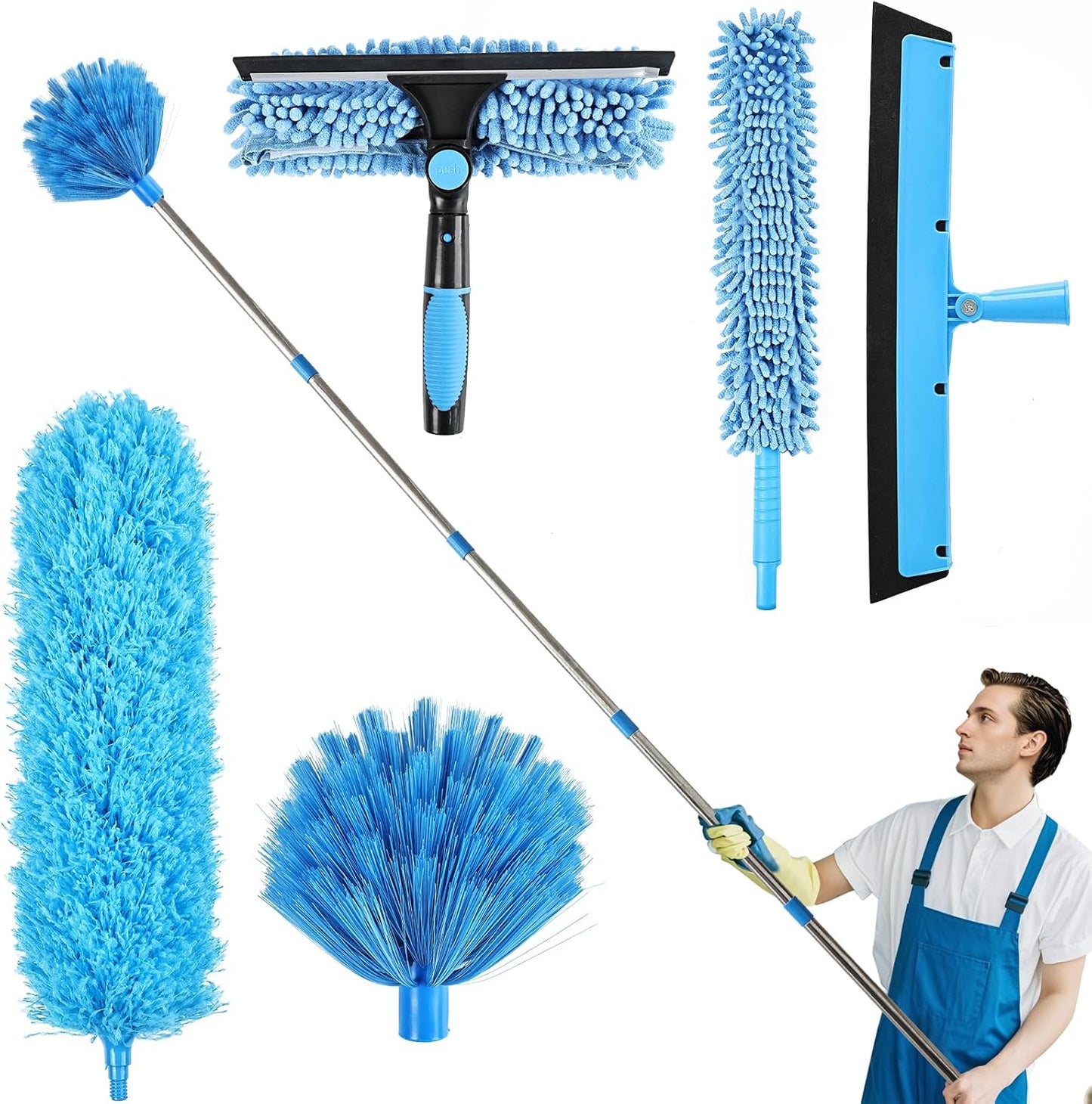 Rainbow Extendable Static Duster Reusable Microfiber Duster with 100" Telescoping Pole, Beandable and Washable Dusters Head for Cleaning Ceiling, Fan, Furniture