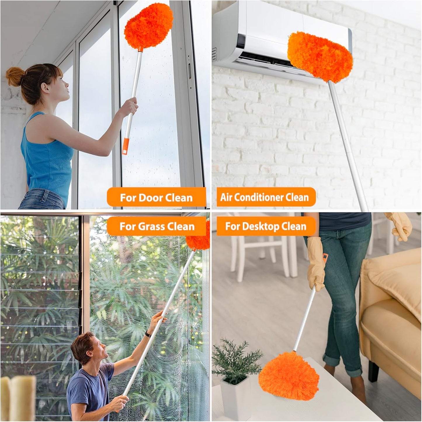 Ceiling Fan Cleaner Duster High Ceiling Extended Fan Blade Cleaner from 13 to 50 Inch Reusable Microfiber Ceiling Fan Duster with Extension Handle for Furniture Bookshelves Wall Door (Gray)