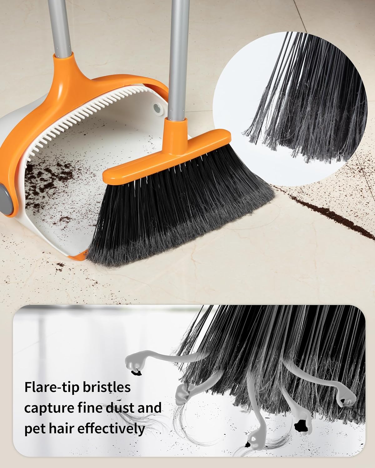 MR.SIGA Broom and Dustpan Set with Adjustable Long Handle, Upright Combo for Floor, Cleaning Lobby, Gray