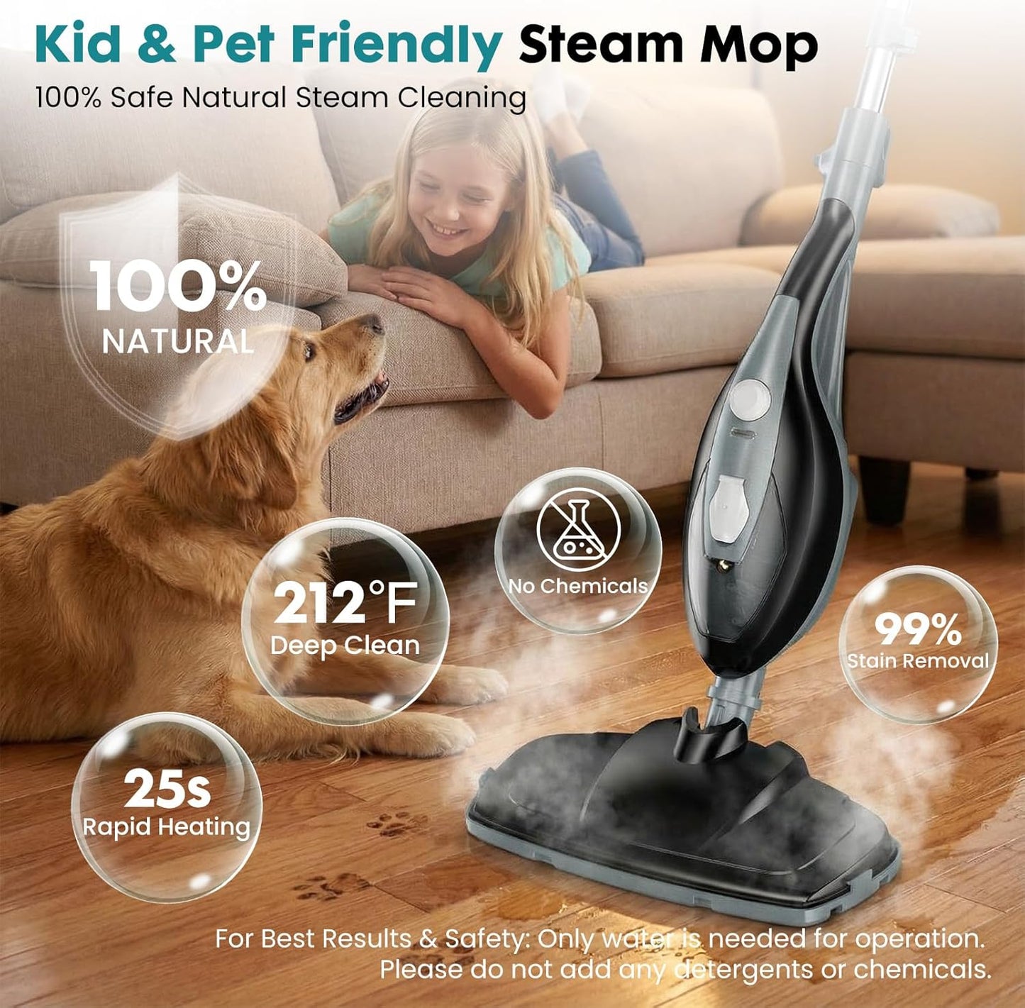 OLIXIS 10-in-1 Steam Mop, 1550W Detachable Handheld Steam Cleaner for Floor Cleaning, 16FT Cord, 2 Washable Pads, Multi-Purpose Floor Steamer for Hardwood, Carpet, Tile, Grout, Windows, White Green