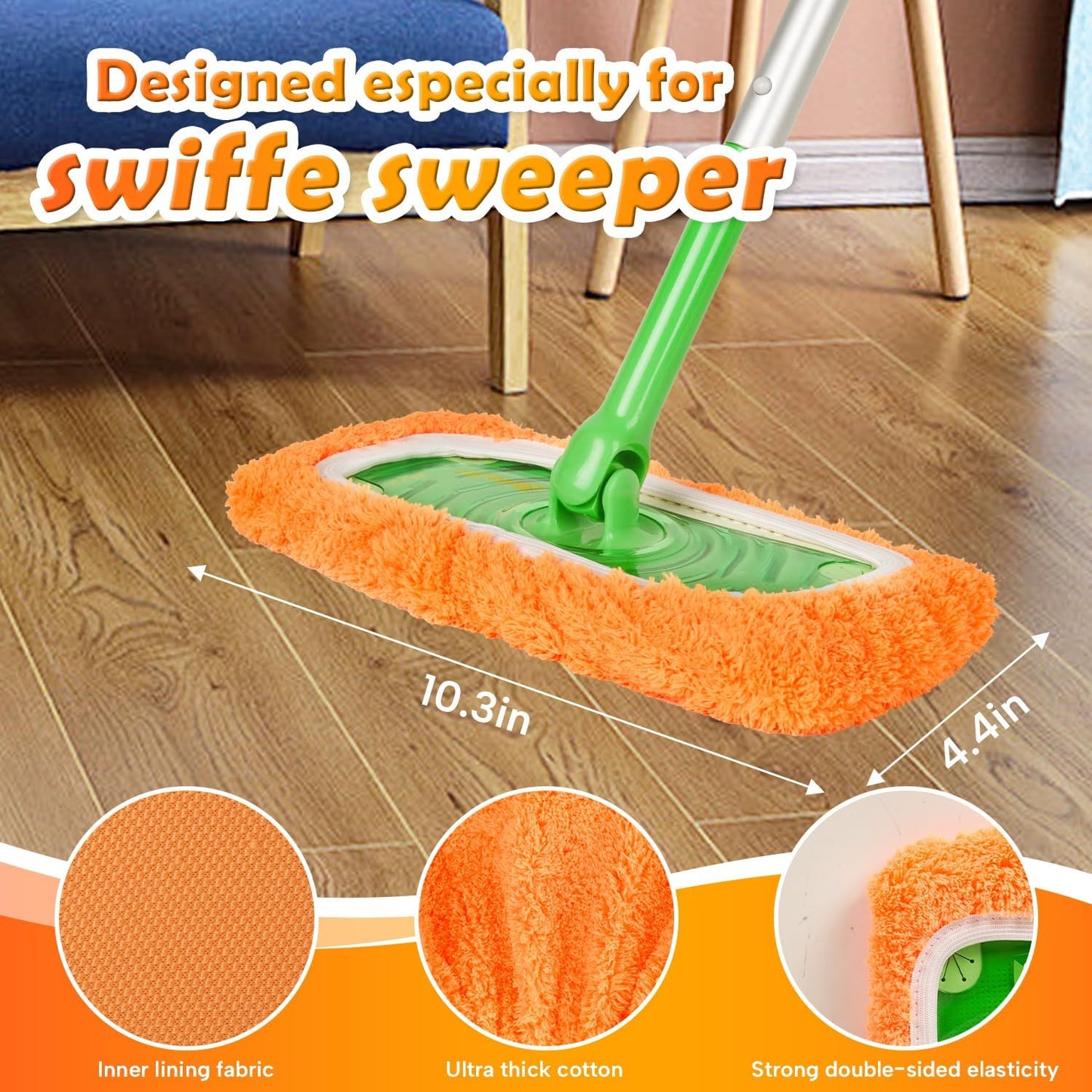 AmaVins 5 Pack Reusable Microfiber Mop Pads Compatible with Swiffer Sweeper Mop, Wet and Dry Flat mop Cover, Washable Mop Pads for Surface/Hardwood Floor Cleaning (Mop is Not Included)