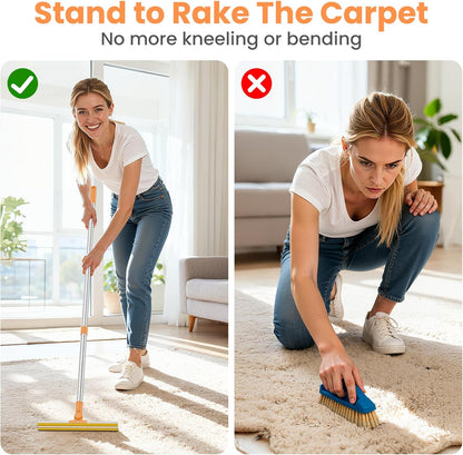 3 in 1 Carpet Rake for Pet Hair Removal, Tool Set of 3, 55” Long Handle Carpet Pet Hair Removal Carpet Scraper Dog Cat Hair Remover for Sofa, Couch, Car, Rug