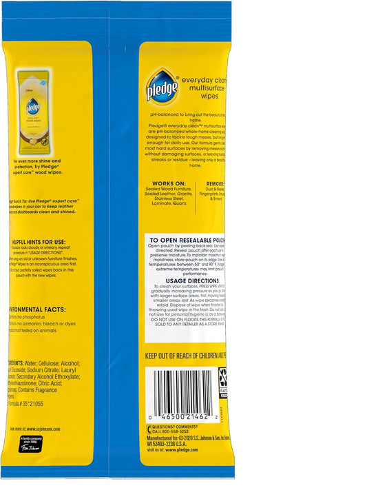 Pledge Multi Surface Everyday Wipes Fresh Citrus, 25 Count (Packaging May Vary)
