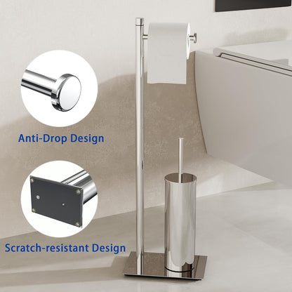 RUACQ Toilet Paper Holder Stand with Toilet Brush and Holder Set, 304 Stainless Steel Bathroom Toilet Tissue Paper Roll Holder Free Standing, Weighted Base, Heavy Duty (Matte Black)