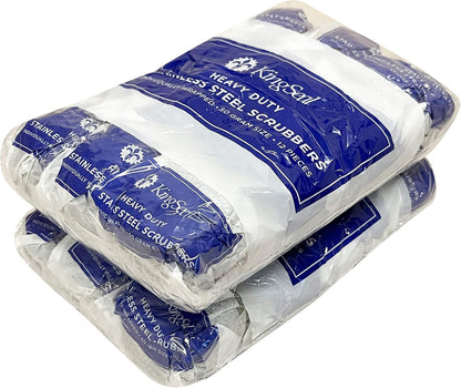 24 Count | KingSeal Stainless Steel Scrubbers, Scrub Pads, Heavy Duty, 50 gram Weight, Individually Wrapped - 2 Packs of 12 Scrubbers