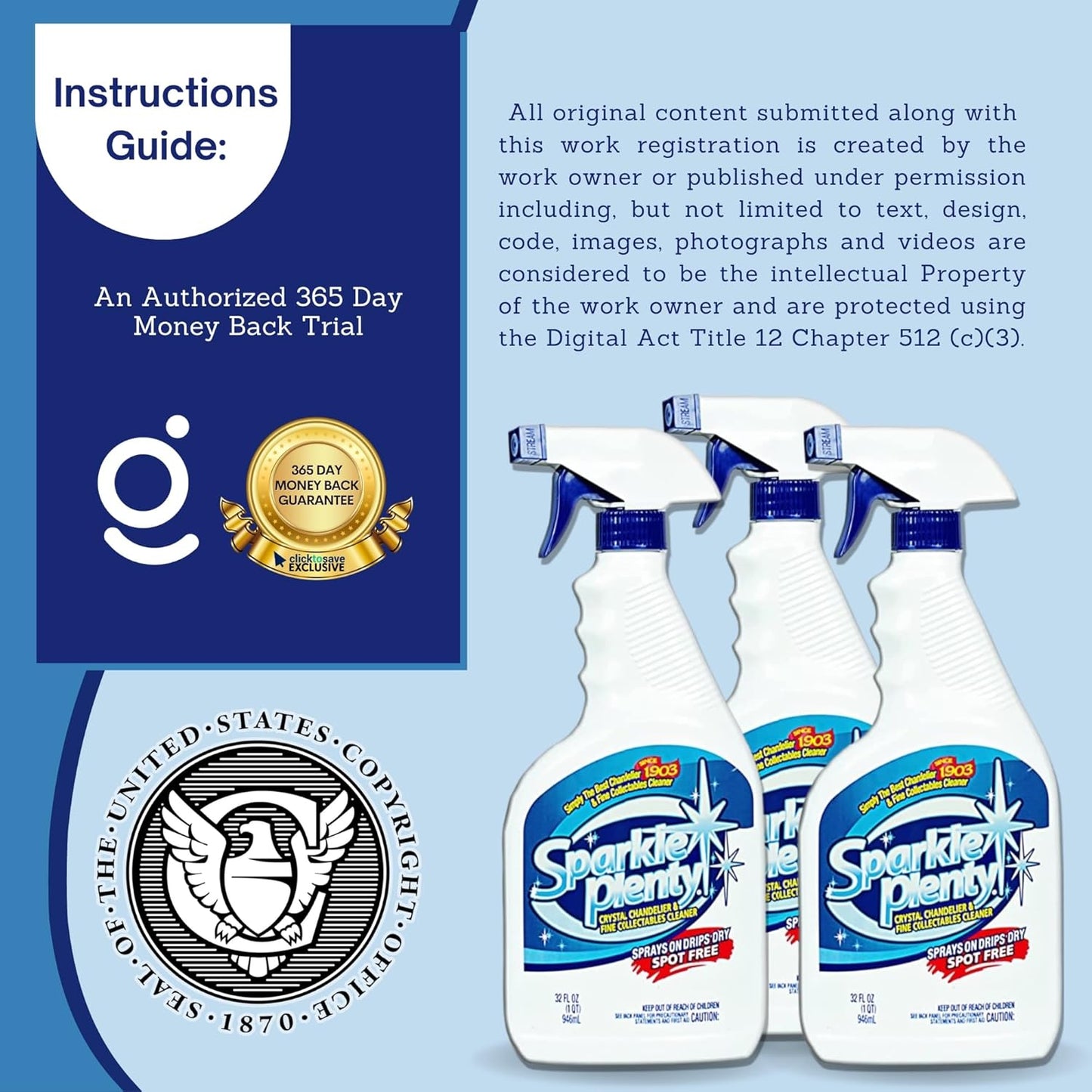 Sparkle Plenty Chandelier Cleaner Drip Dry Spray No Wipe - Dust Remover & Streak Free Glass Cleaner Spray for Chandeliers Crystals & Window Screen Surface - All Purpose Cleaning Supplies (32 oz)