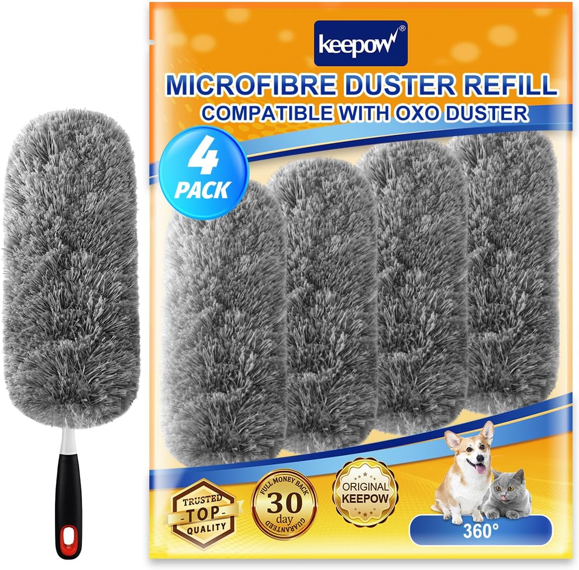 KEEPOW 3 Pack Microfiber Reusable Duster Refills Compatible with OXO Duster, Washable Dusters for Cleaning Compatible with OXO Extendable Duster for Blinds Ceiling(Handle is Not Included)