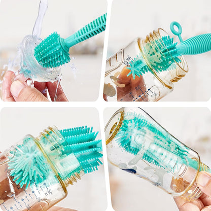 Bottle Brush & Straw Cleaner Brush Set,Silicone Bottle Brush with Sturdy Handle for Water Bottles,Tumblers,Baby Bottles,Long Flexible Straw Cleaner Brush for Standard Straws(Blue)