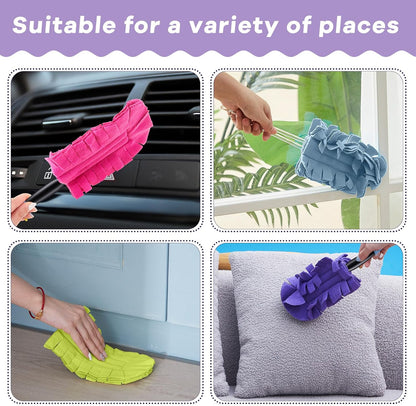 Zubebe 12 Pcs Duster Refill Reusable Fleece Duster Refills Feather Flat Dusters Multi Surface Washable Cleaning Pads Tools for Home, Blinds, Car, Pet, Furniture, Fans (Dark Color)
