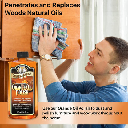 Parker & Bailey Lemon Oil Polish, Natural Lemon Scented Furniture Cleaner & Wood Table Cleaner, Renews & Restores a Finish for Woods, Protects from Drying or Cracking, Leaves a Shiny Finish, 16 oz