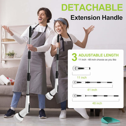 Electric Spin Scrubber, Dreazu IPX7 Shower Scrubber with 7 Replaceable Brush Heads & Retractable Handle, 2-Speed Adjustable Shower Cleaner for Bathroom,Toilet, Bathtub, Kitchen, Tile Floors