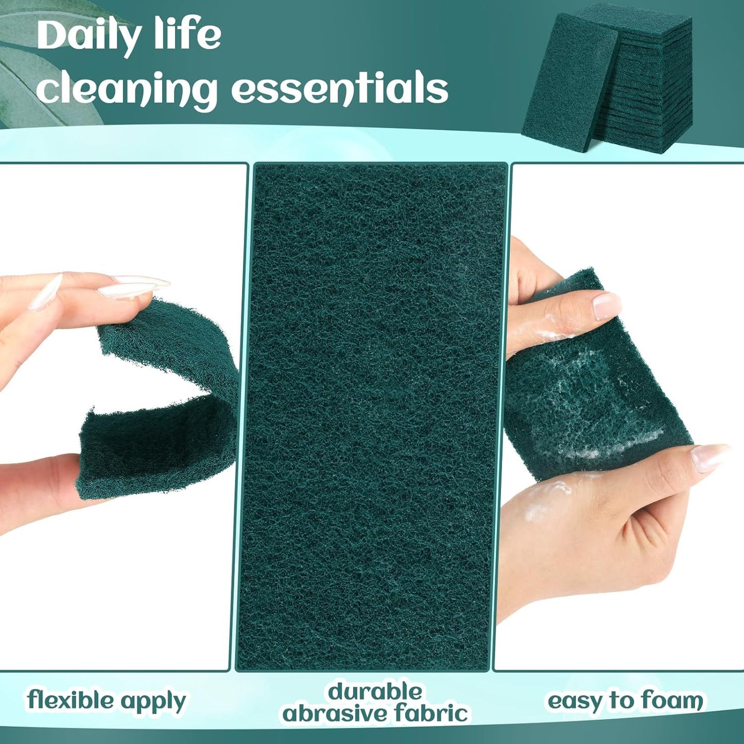 Hoolerry 100 Pcs Heavy Duty Scouring Pads Non Scratch Household Scrub Pads for Cleaning Reusable Pan Scrubber Anti Grease Scrubbing Pads for Dish Kitchen Metal Grills, 4.3 x 3 x 0.3 in (Green)