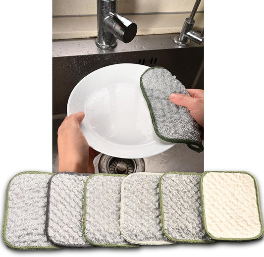 2026 New Double Side Non Scratch Wire Dishcloths,Multipurpose Wire Dishwashing Rags for Wet and Dry, Reusable Metal Dish Cloth,Wire Miracle Cleaning Cloths for Kitchen(Silver 6Pcs)