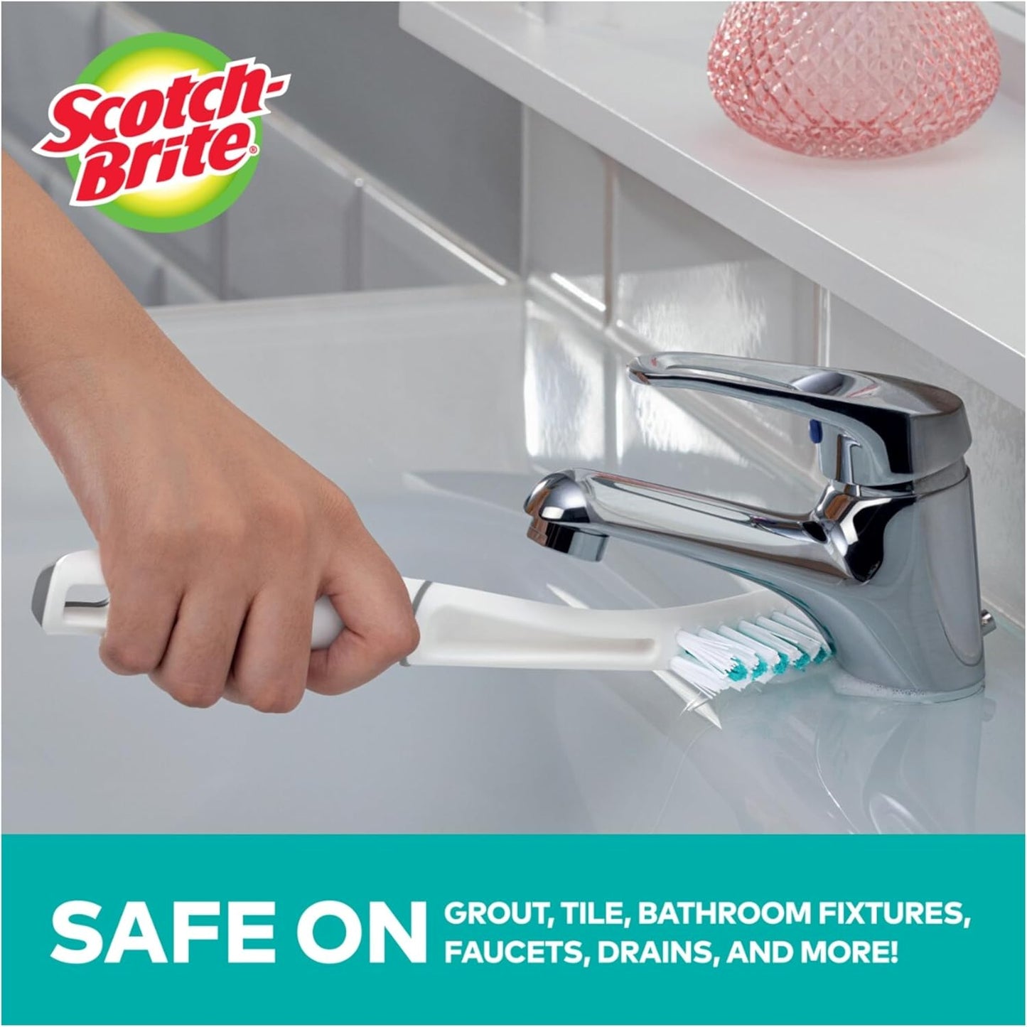 Scotch-Brite Tile & Grout Brush, Strong Bristles to Scrub Away Grime, 6 Count