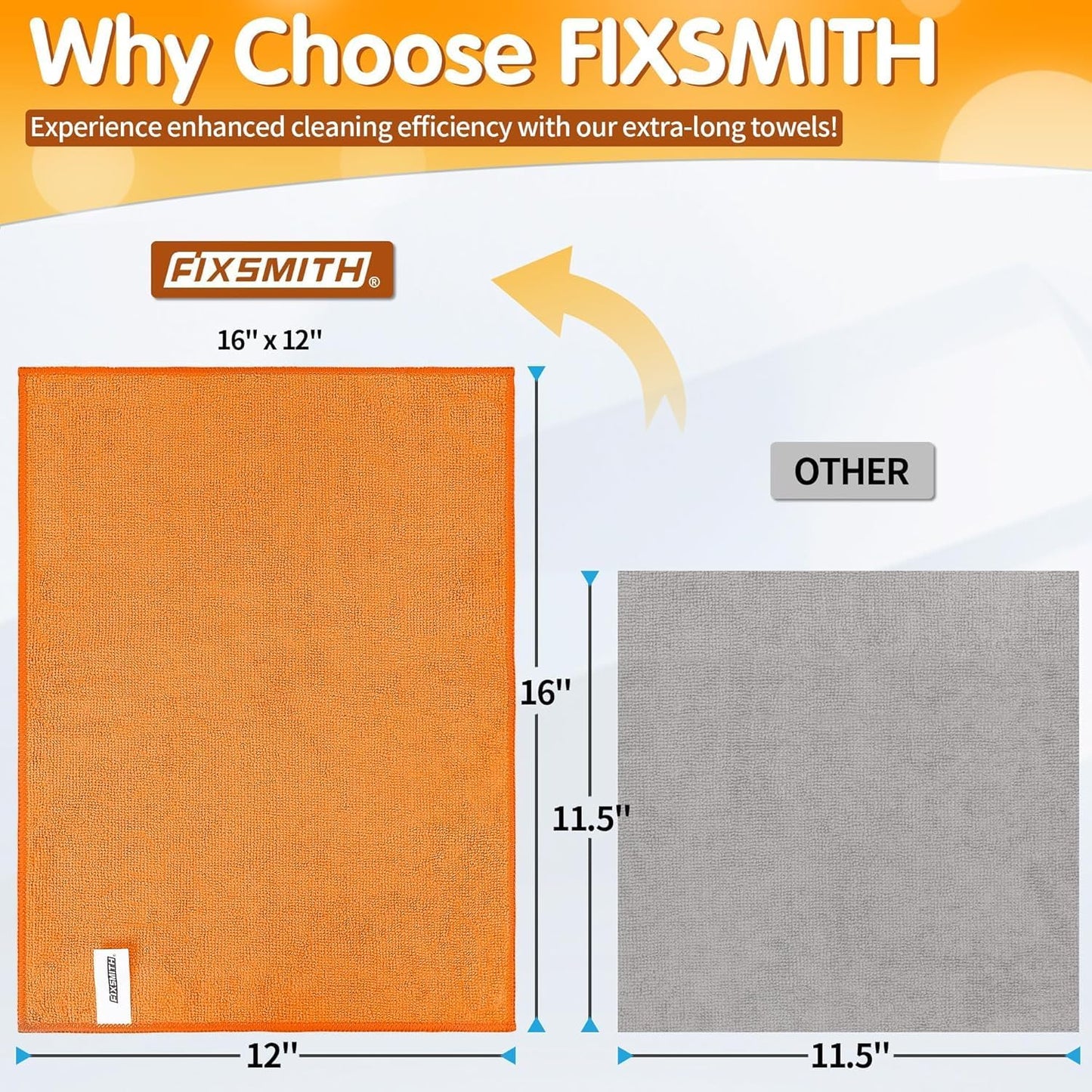 FIXSMITH Microfiber Cleaning Cloth - Pack of 8, Size: 12 x 16 in, Multi-Functional Cleaning Towels, Highly Absorbent Cleaning Rags, Lint-Free, Streak-Free Cleaning Cloths for Car Kitchen Home