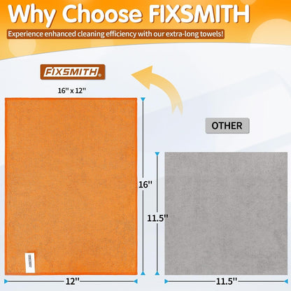 FIXSMITH Microfiber Cleaning Cloth - Pack of 8, Size: 12 x 16 in, Multi-Functional Cleaning Towels, Highly Absorbent Cleaning Rags, Lint-Free, Streak-Free Cleaning Cloths for Car Kitchen Home
