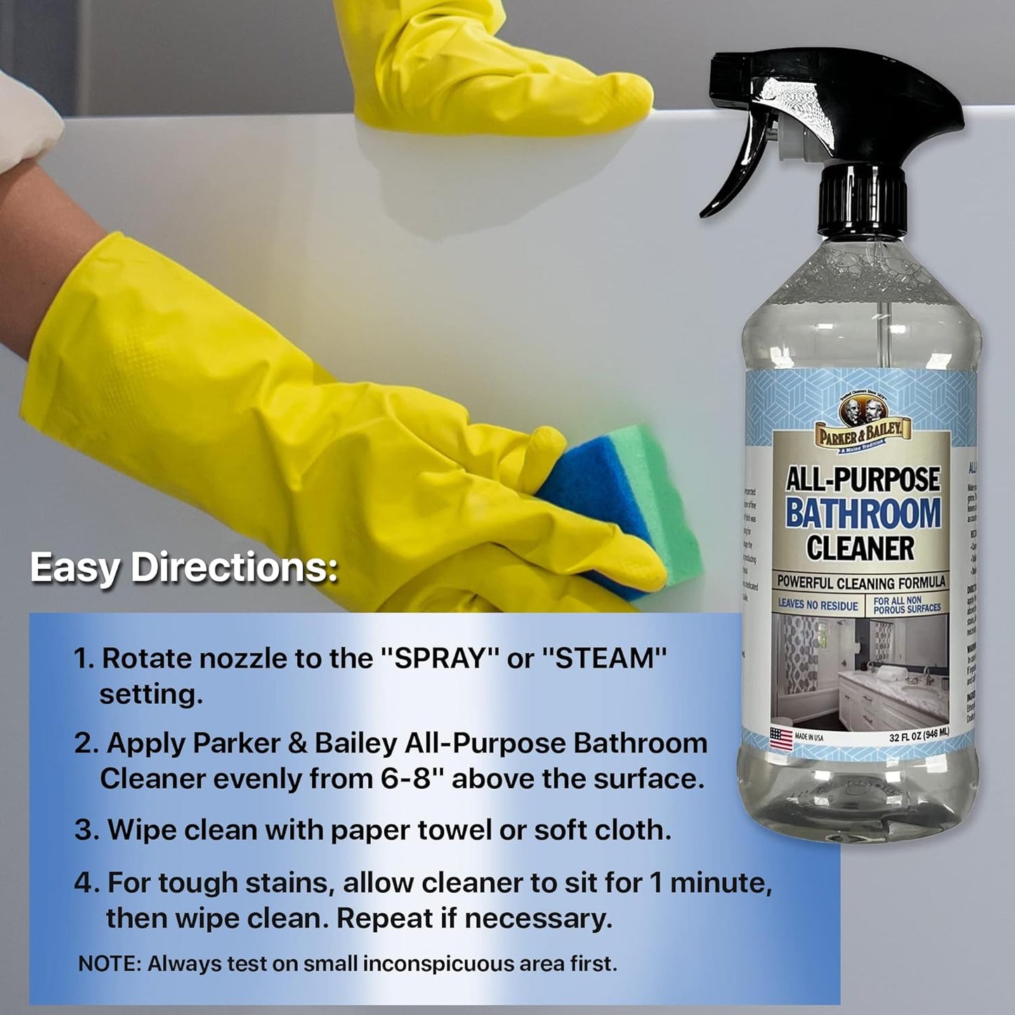 Parker & Bailey All-Purpose Bathroom Cleaner - Bathroom Cleaner Shower Cleaner Spray Tub Cleaner Soap Scum Remover for Shower Hard Water Stain Remover Household Cleaning Spray, 32 Oz