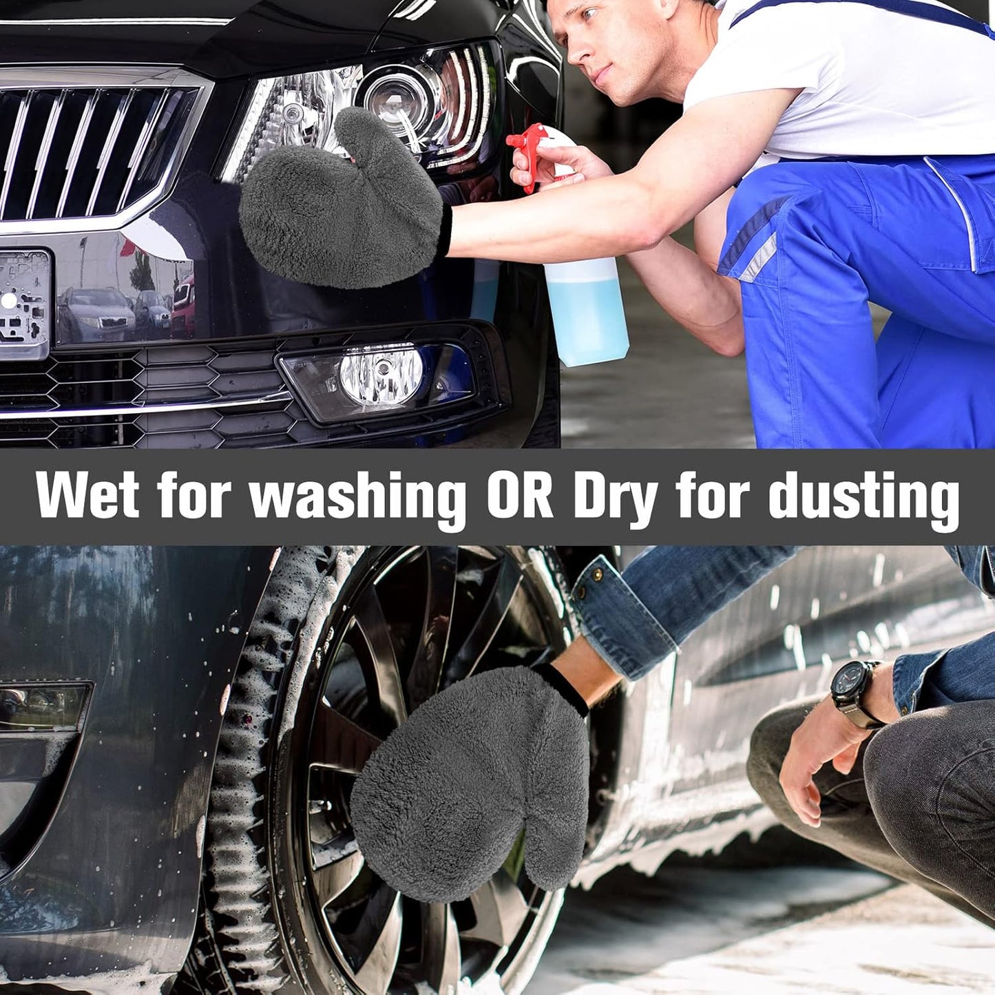 Remerry 6 Pcs Microfiber Mitts with Thumb for Cars Paint Wash Gloves Terry Weave Dusting Mitts