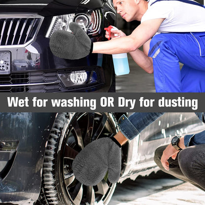 Remerry 6 Pcs Microfiber Mitts with Thumb for Cars Paint Wash Gloves Terry Weave Dusting Mitts