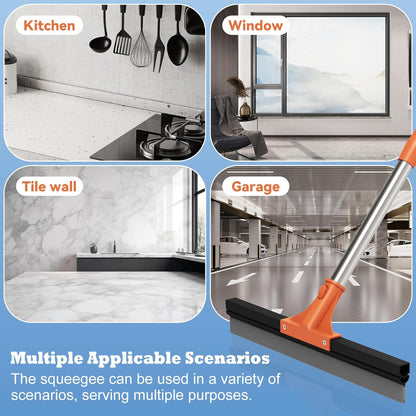 Large Heavy-Duty Floor Squeegee, 18” Rubber Blade Broom & 62” Long Handle Floor Squeegee for Concrete, Bathroom Tile, Garage Concrete, Deck, Shower Glass, Window Cleaning
