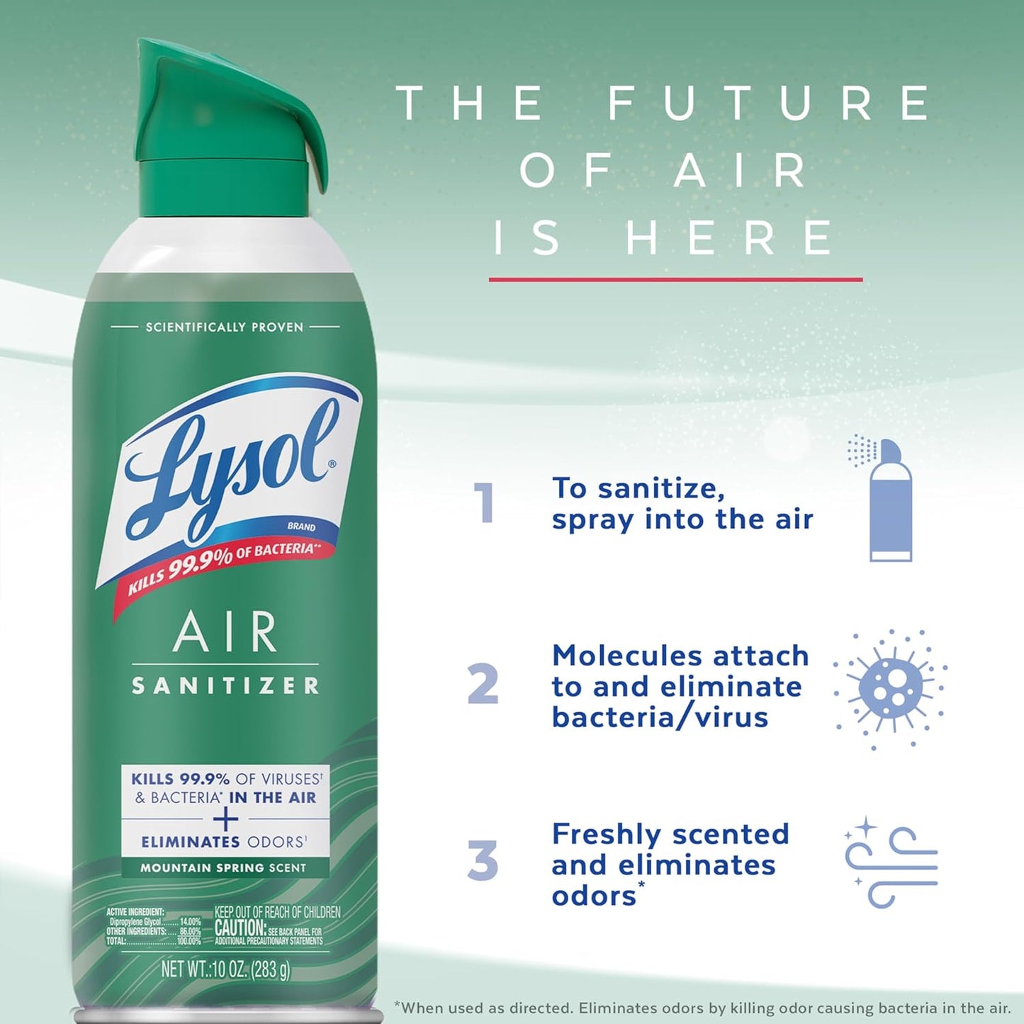 Lysol Air Sanitizer Spray with Bacterial Odor Eliminator for Home & Office, Sanitizing Air Spray, Air Freshener Alternative, Light Breeze Scent, 10 oz (Pack of 3)