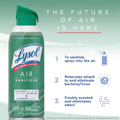 Lysol Air Sanitizer Spray with Bacterial Odor Eliminator for Home & Office, Sanitizing Air Spray, Air Freshener Alternative, Light Breeze Scent, 10 oz (Pack of 3)