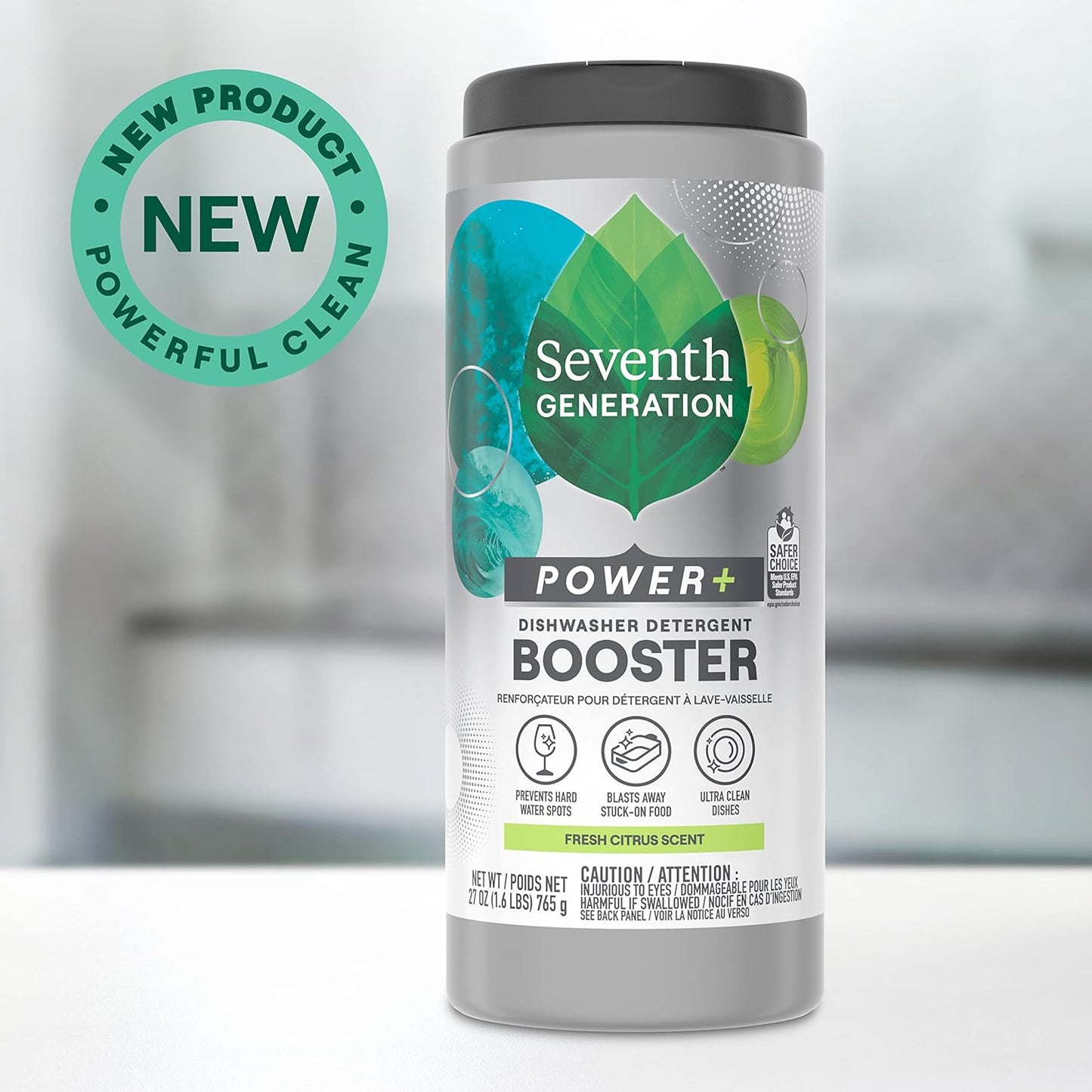 Seventh Generation Power+ Dishwasher Detergent Booster Powder, Blasts Away Stuck-On Food, Fresh Citrus Scent, 27 Oz