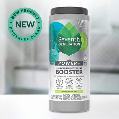 Seventh Generation Power+ Dishwasher Detergent Booster Powder, Blasts Away Stuck-On Food, Fresh Citrus Scent, 27 Oz