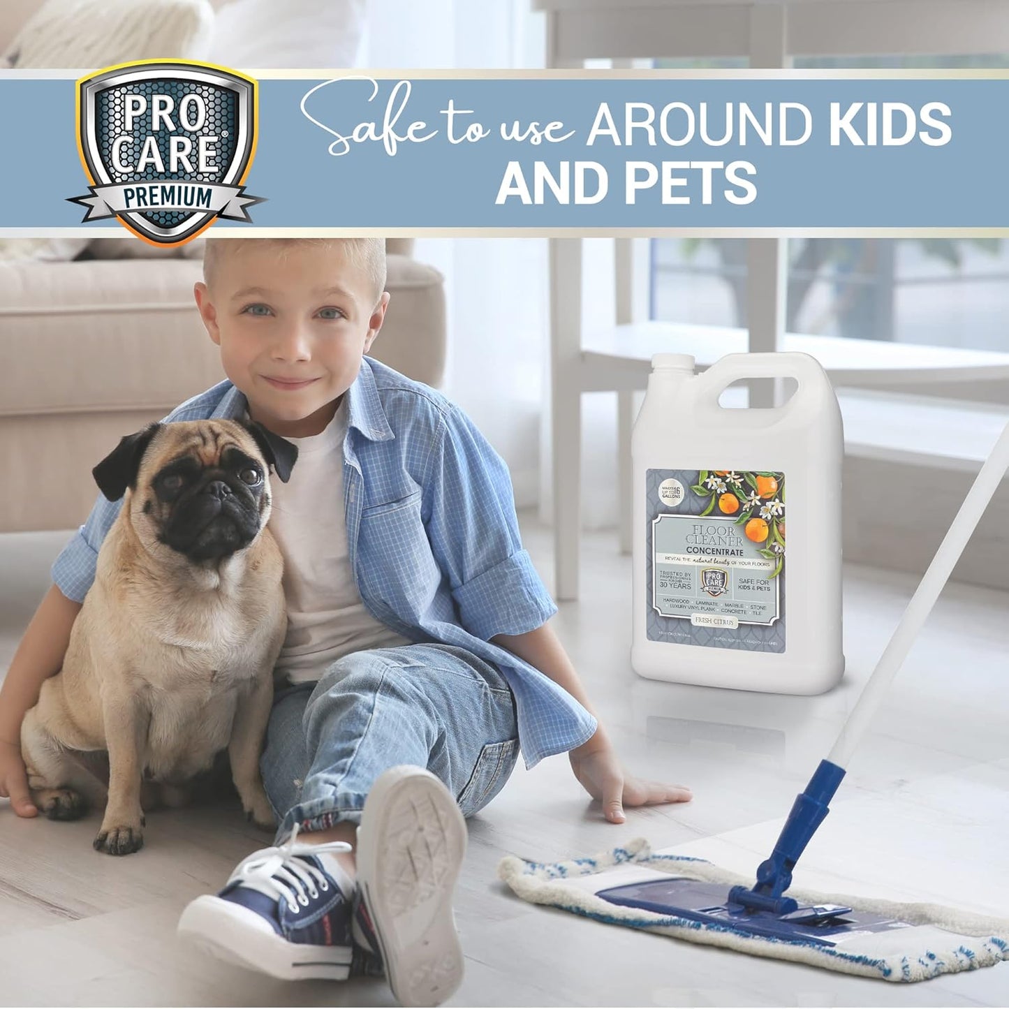 ProCare Floor Cleaner (Made in USA) | Tile, Stone, Laminate, Vinyl & Natural Wood Floor Cleaner for Mopping, Household Supplies, Cleaning Solution with Citrus Aroma - 1 Gal (128 Fl Oz)