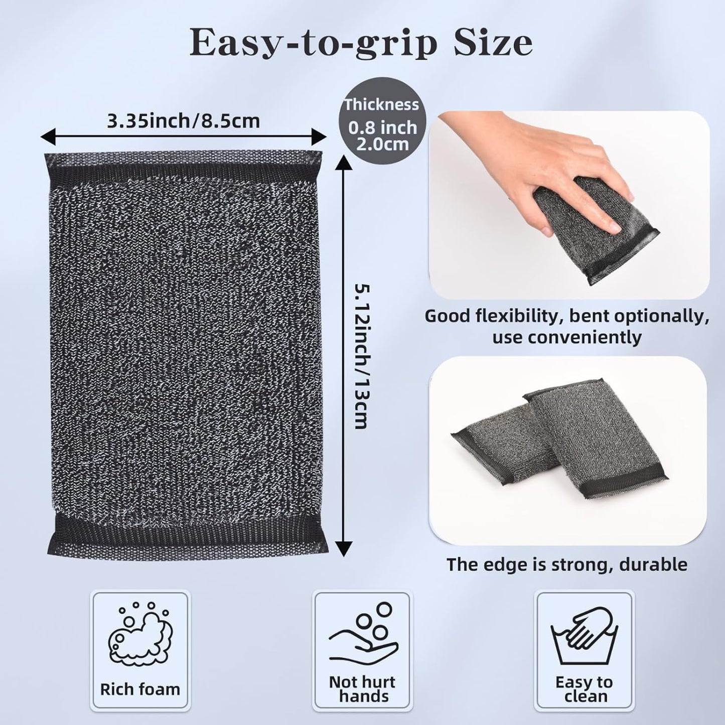 Kitchen Dish Sponges Steel Scrubbers - 6 Pack Black Non Scratch Heavy Duty Scrub Sponges，Reusable Multipurpose Metal Cleans for Washing Dishes，Pots and Pans，Household Cleaning，Bathroom