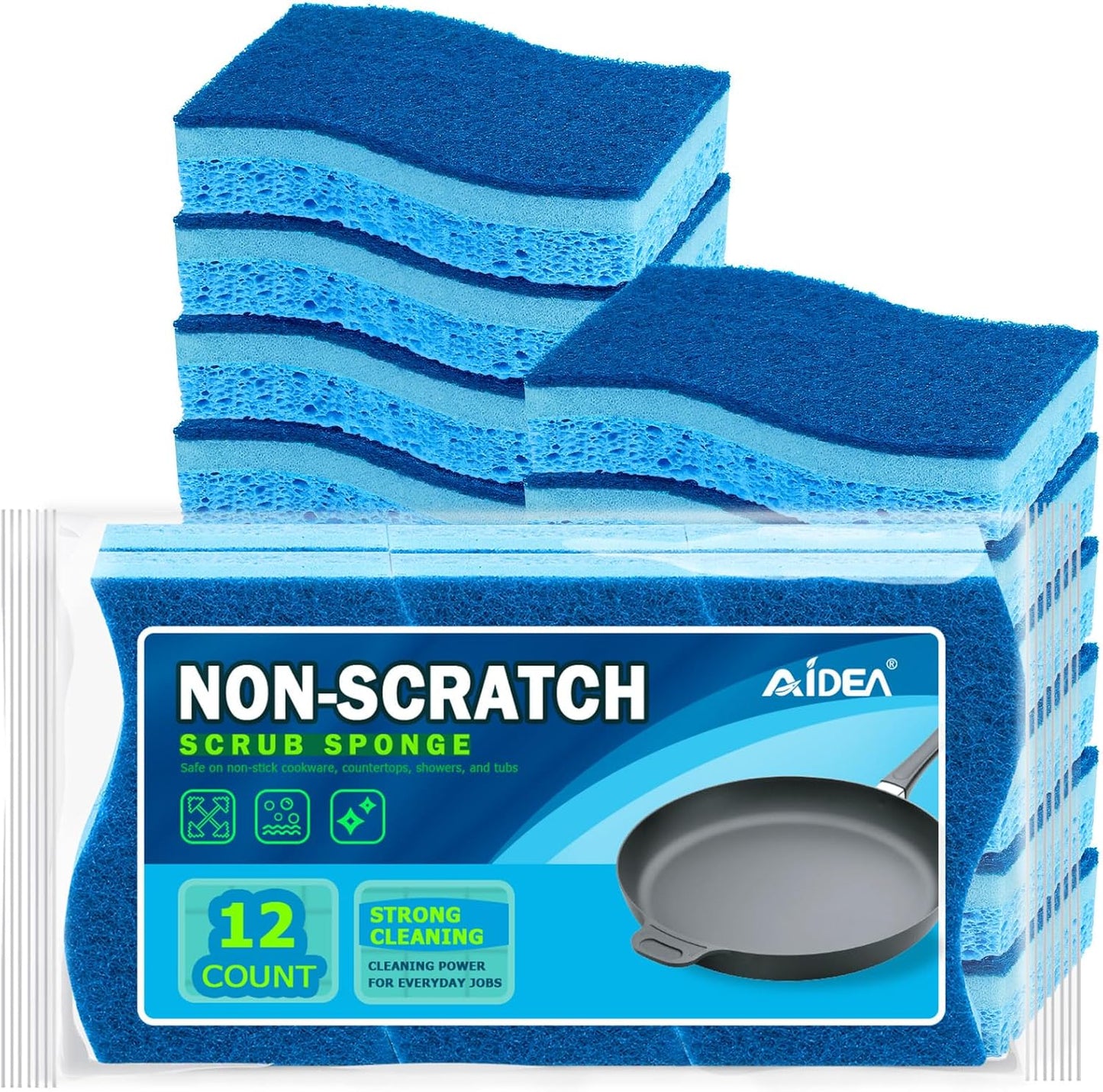 AIDEA XL Sponges Kitchen, 12Count, Non-Scratch Dish Sponges, Large Natural Sponge for Non Stick Cookware, Cellulose Cleaning Sponge for Dishes, Bathroom, Household