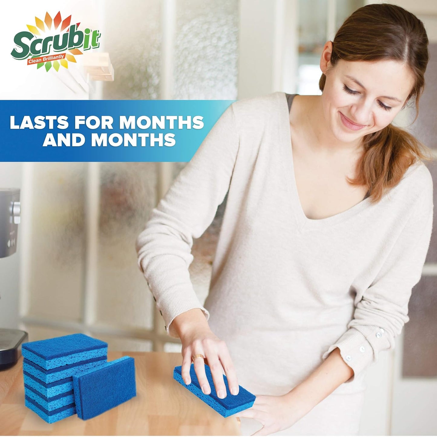 Scrubit Non-Scratch Cleaning Scrub Sponges- Scrubbing Dish Sponge Ideal for Washing Kitchen,Dishes, Bathroom &More – Dishwashing Sponge Along with A Thought Scrubber – 24 sponges