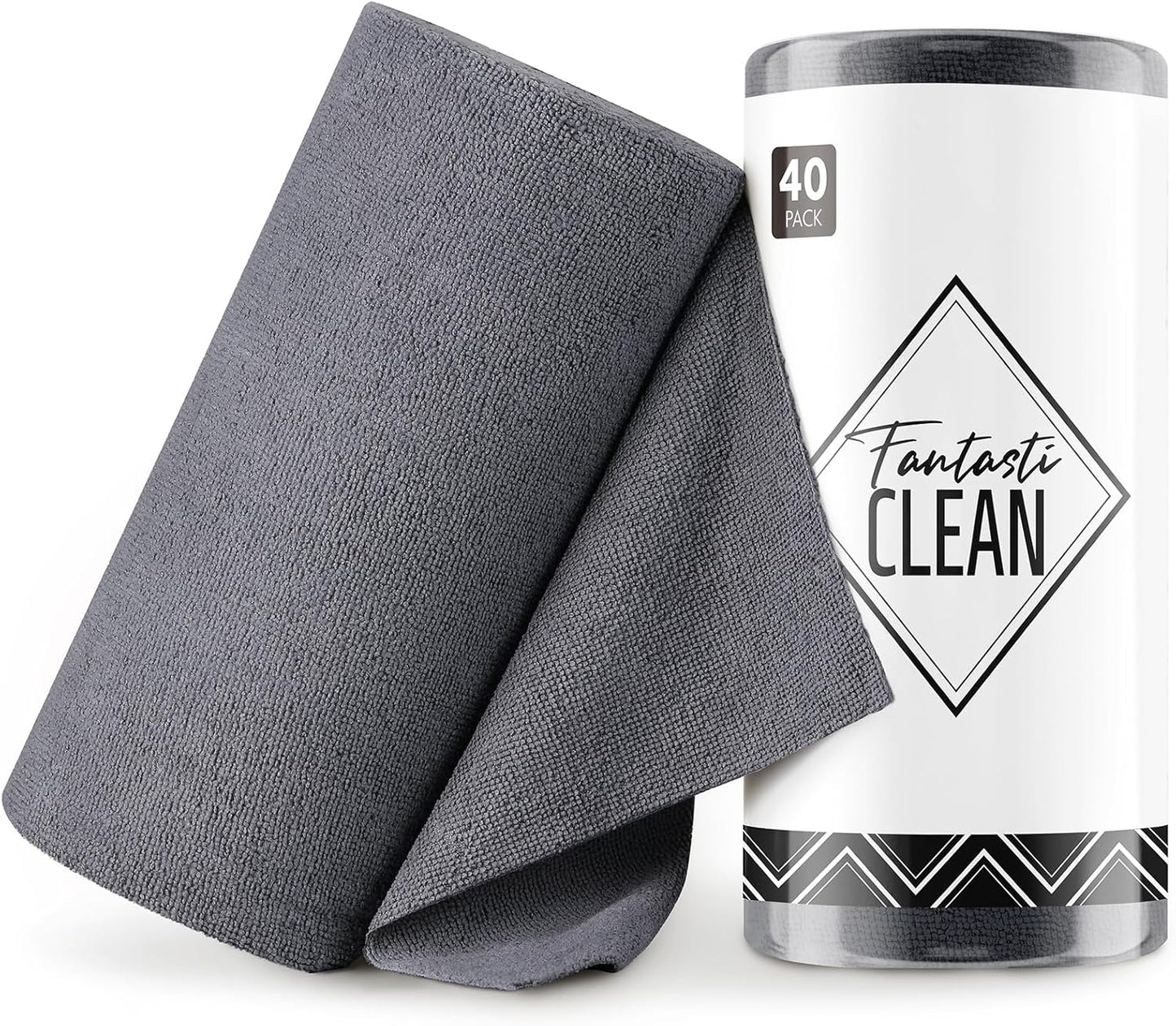 Fantasticlean Microfiber Cleaning Cloth Roll -40 Pack, Tear Away Microfiber Towels, 12" x 12", Reusable, Washable, Scratch Free, Ultra Absorbent Dishcloth for All-Around Cleaning Supplies (White)