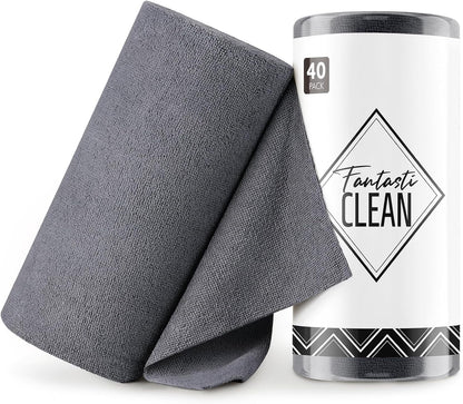 Fantasticlean Microfiber Cleaning Cloth Roll -40 Pack, Tear Away Microfiber Towels, 12" x 12", Reusable, Washable, Scratch Free, Ultra Absorbent Dishcloth for All-Around Cleaning Supplies (White)